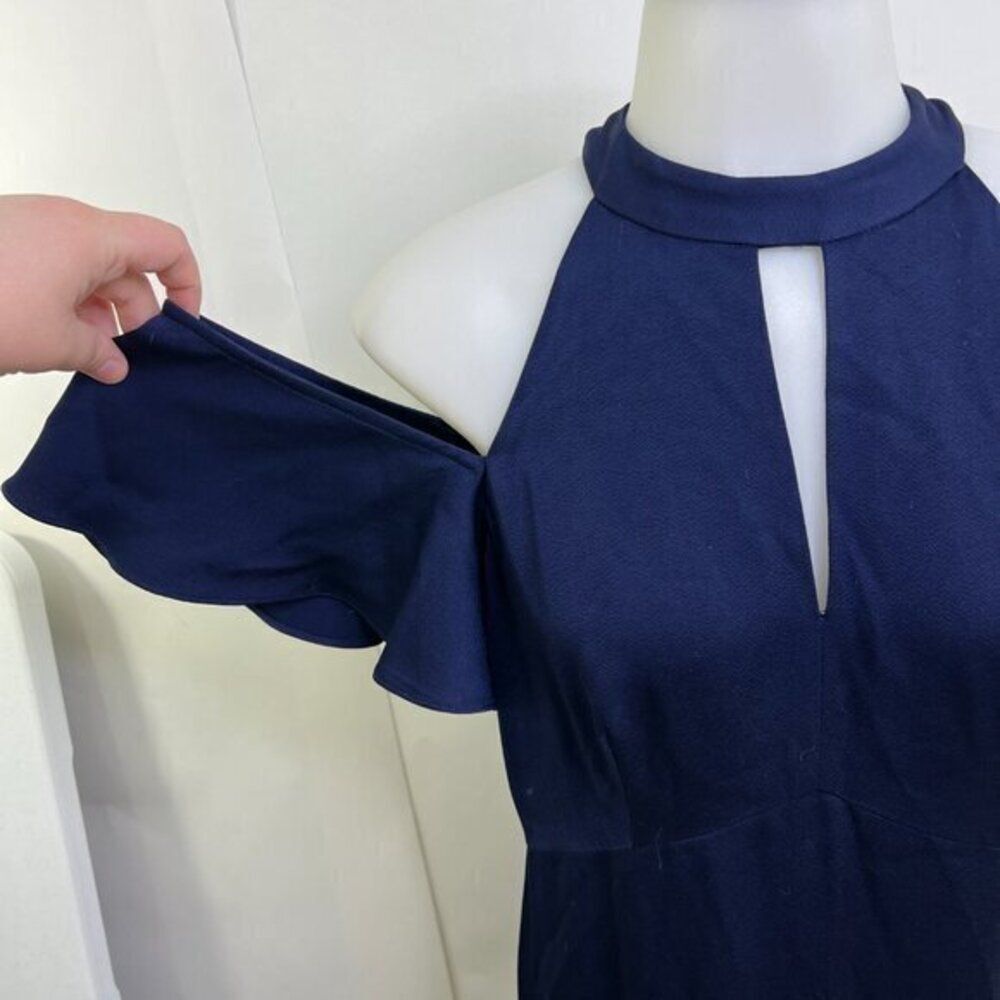 Shoshanna Midnight Montrose 6 Blue Dress Hi Low Navy High Neck Off Shoulder Maxi - Picture 3 of 14